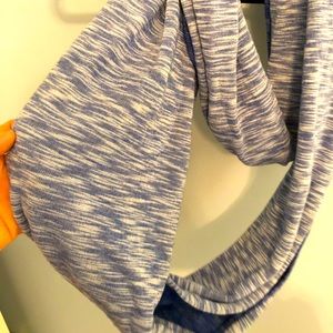 Blue and white patterned reversible circle scarf